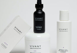 Vivant's Mandelic Acid products on a faded green background